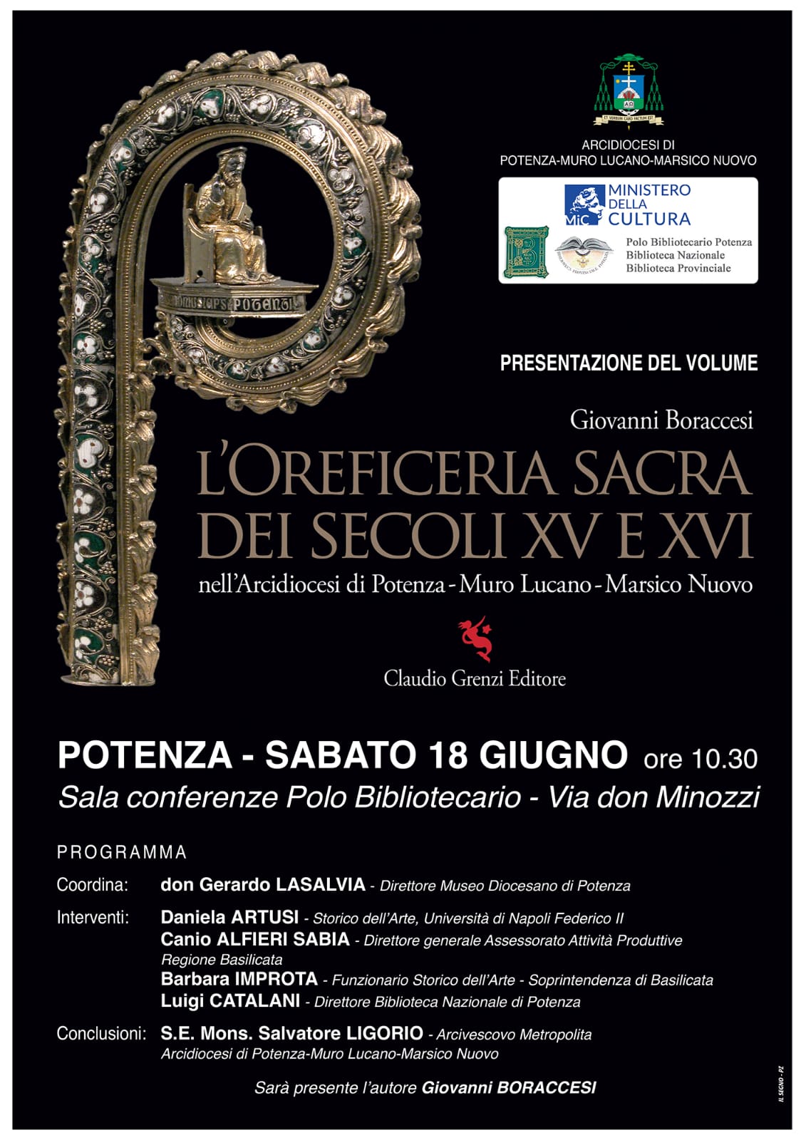 Presentazione del volume: L'oreficeria sacra dei secoli XV e XVI nell'Arcidiocesi di Potenza-Muro Lucano-Marsico Nuovo.